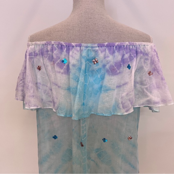 🦋Juliet Dunn🦋Aqua Ombré Off Shoulder Sequins Ruffle Dress NWT Size M - Picture 15 of 16